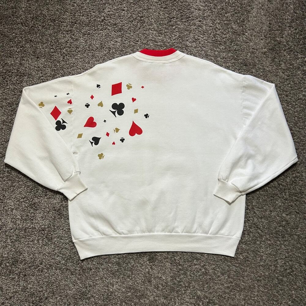 Vintage Sweatshirt Playing Cards Crewneck Pullover 90s y2k Poker Casino XL - Picture 7 of 10